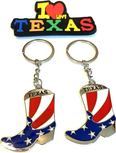 Miniatura 5 de Juego de 2 llaveros de recuerdo de Texas con imán para nevera con texto en inglés "I Love Texas", Diseño de horizonte de Dallas, Mediana