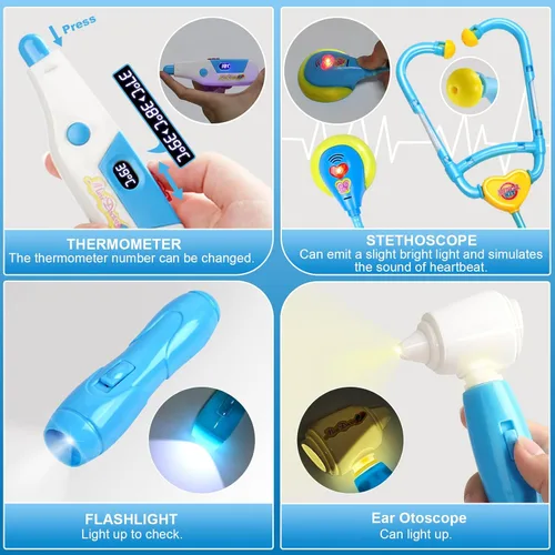 Miniatura 2 de Fajiabao Kit de médico para niños pequeños de 3 a 5 años, juguetes de disfraz para 2, 3, 4, 5 años, juego de simulación para niños con estetoscopio