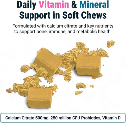 Miniatura 4 de BariatricPal Masticables suaves de citrato de calcio sin azúcar 500 mg con vitamina D y probióticos Piña Colada 90