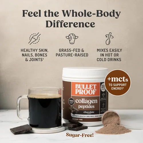 Miniatura 3 de Polvo de proteína de colágeno Bulletproof con chocolate y aceite MCT, 19g de proteína, 17.6 onzas, péptidos de colágeno y aminoácidos para una piel