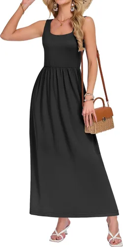 Miniatura 5 de AUSELILY Vestido largo con cuello cuadrado para mujer, sin mangas, floral, holgado, con bolsillos