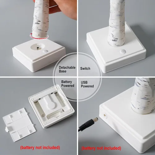 Miniatura 6 de Paquete de 2 árboles iluminados para decoración de interiores con temporizador, 24 LED 2 pies árbol de abedul blanco iluminado lámpara de mesa