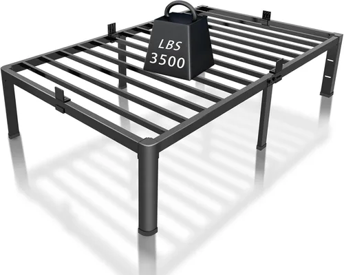 ROIL Marcos de cama de 14 pulgadas con cabecera, tamaño individual XL, con agujeros para cabecero y patas de esquinas redondas, con sujetadores para