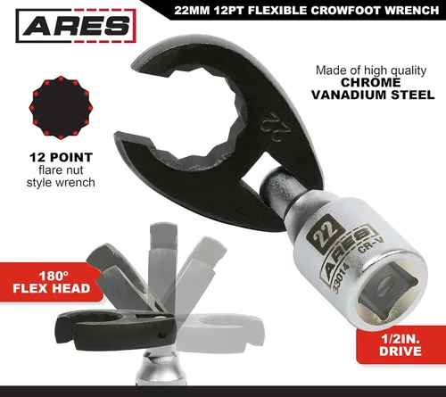 Miniatura 2 de ARES 33014 - Llave flexible para patas de gallo de 1/2 pulgada - Llave Crowfoot de 12 puntos de 0.866 in (7/8 pulgadas) - Cabezal flexible de 180