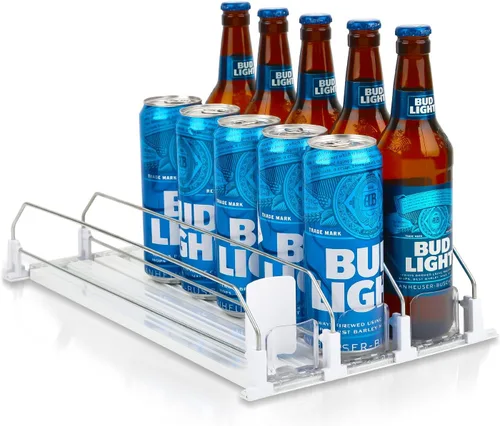 Dispensador de latas de soda para refrigerador, estante de autoempuje de 3 filas, se adapta a hasta 15 latas, estante de almacenamiento de bebidas