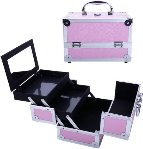 Miniatura 9 de Caja de maquillaje Estuche de tren de gran capacidad de almacenamiento portátil organizador de cosméticos de viaje con compartimentos y bandejas