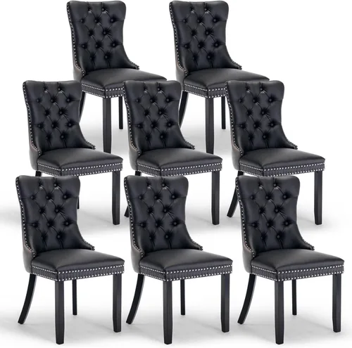 Miniatura 21 de Juego de 4 sillas de comedor de terciopelo, sillas de comedor tapizadas con ribete de cabeza de clavo y patas de madera maciza para cocina