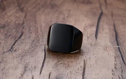 Miniatura 3 de Anillo de motero enhong, sello, anillo de acero pulido sólido, para hombre, ideal como regalo, tamaño de 17-38cm, color oro, negro o plata