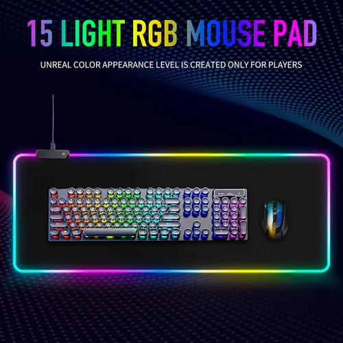 Miniatura 2 de Alfombrilla de mouse grande RGB para juegos, 15 modos de luz, control táctil, alfombrilla de teclado de computadora suave extendida, base de goma