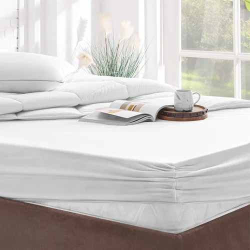 Miniatura 2 de YATAS BEDDING Microfit - Protector de colchón impermeable, sin vinilo, suave y duradero, lavable a máquina a 90°, color blanco