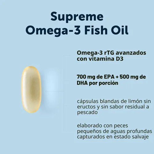 Miniatura 3 de Micro Ingredients Supreme Omega-3 Aceite de pescado con EPA y DHA ultra altos, cápsulas blandas sin eructos rTG Omega-3 con vitamina D3 Pescado