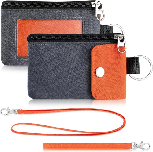 Miniatura 33 de Artpaxy Cartera minimalista para hombres y mujeres, llavero con bloqueo RFID, con cremallera, pequeña cartera con ventana de identificación, 2