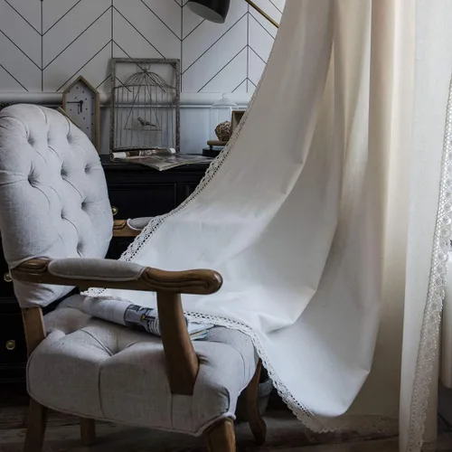 Cortina francesa color blanco crema estilo casa de familia con borde de gasa divisora de cocina, cortinas de oscurecimiento con bolsillo para barra,