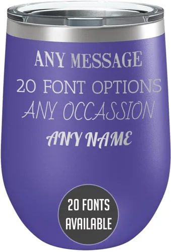 Miniatura 16 de Vaso de vino personalizado de acero inoxidable recubierto de polvo de 12 onzas con tapa, grabado personalizado, regalos de vino personalizados