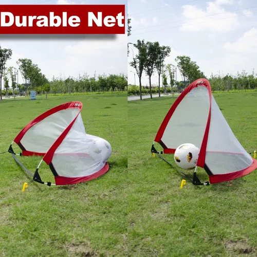 Miniatura 7 de Poray Soccer Goal for Kid Easy-up Set of Two Portable Soccer Net 210D Oxford with 8 Field Marker Cones Extra Stakes Fun for Backyard and Soccer Rojo