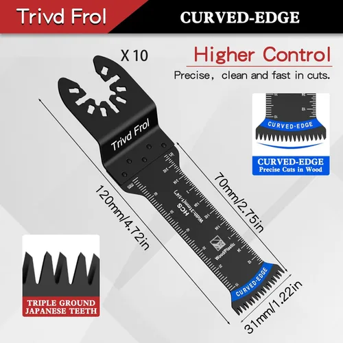 Miniatura 2 de 20 piezas de cuchillas oscilantes extra largas, cuchillas multiherramienta de borde curvo bi-metálico y dientes japoneses de corte preciso