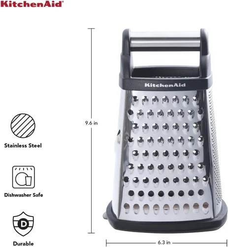 Miniatura 3 de KitchenAid Gourmet - Rallador de caja de acero inoxidable de 4 lados con contenedor de almacenamiento desmontable, 10 pulgadas de alto, negro