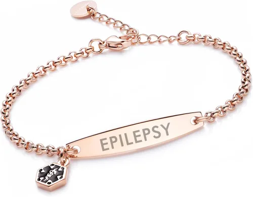 Miniatura 78 de LinnaLove - Pulsera de identificación de alerta médica con cadena Rolo simple pregrabada para mujer