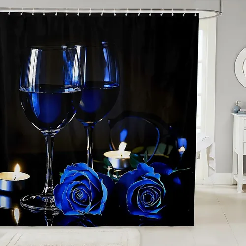 Miniatura 9 de Cortina de ducha con rosas rojas, juego de cortinas de ducha para niñas, mujeres y niños, cortina de ducha de tela impermeable con flores botánicas