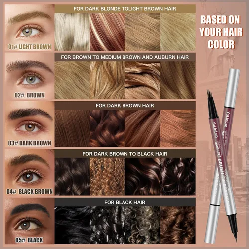Miniatura 3 de Yulinlon Bolígrafo de cejas 4D de doble punta, punta de pincel similar al cabello, maquillaje de cejas de microcuchilla de secado rápido, 5 opciones