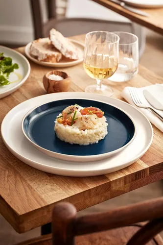 Miniatura 2 de Emile Henry EVERYDAY COLLECTION - Plato llano de cerámica de 11 pulgadas, océano y crema Océano/Crema