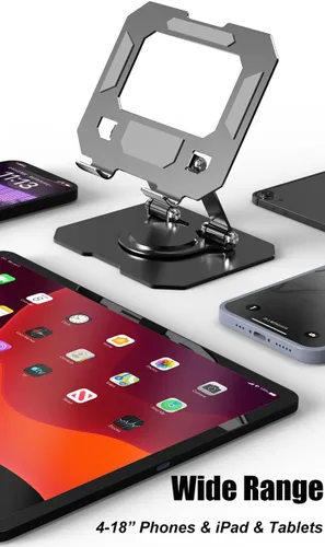 Miniatura 2 de Soporte de tableta giratorio de 360° doble para escritorio con base de acero al carbono, soporte para tableta de mesa con doble varilla ajustable