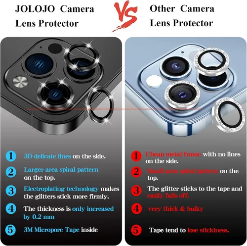 Miniatura 8 de Protector de lente de cámara compatible con iPhone 14 Pro/Max, funda de vidrio templado para anillo de cámara, resistente a roturas, resistente a