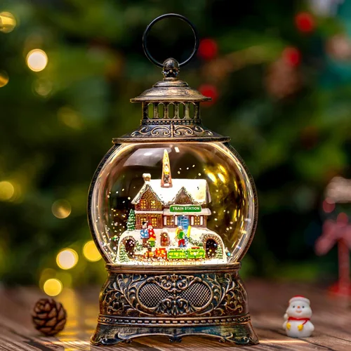 Miniatura 13 de Linterna de globo de nieve de Navidad, muñeco de nieve musical, árbol de Navidad, globo de nieve iluminado con temporizador USB/batería operada