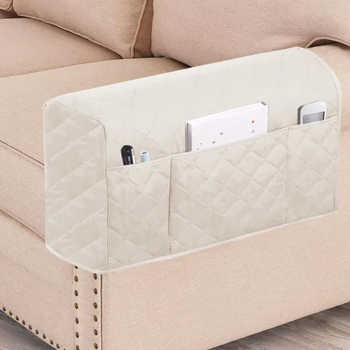 Miniatura 10 de Fundas impermeables para reposabrazos para sillones y sofás, fundas para brazos de sofá para sofá, paquete de 2 con bolsillo lateral, funda Marrón
