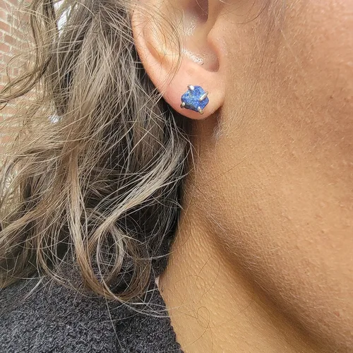 Miniatura 139 de Natural raw gemstone stud earrings with white gold over 925 sterling silver, 6 to 7mm rough genuine quality birthstone gift for her, Uniquelan