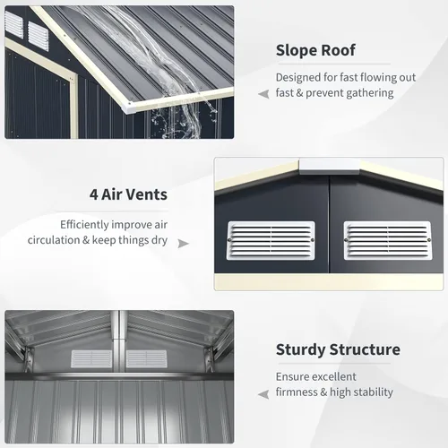 Miniatura 5 de Goplus Cobertizo de almacenamiento, organizador de metal de 7 x 4 pies, para exteriores, con 4 rejillas de ventilación y doble puerta corrediza
