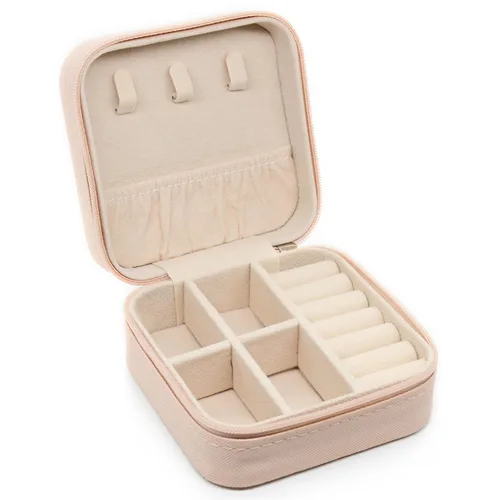 Joyero pequeño estuche de joyería portátil de viaje para anillo dije aretes collar organizador de pulseras cajas de almacenamiento 1 unidad rosa