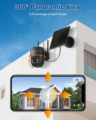 Miniatura 2 de Septekon 2K Cámaras de seguridad solar inalámbricas para exteriores 2 paquete, cámara para exteriores con batería de 360°PTZ, cámara WiFi de 2.4G