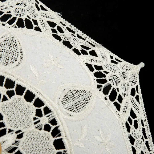 Miniatura 8 de Diyeeni Paraguas de novia, elegante sombrilla de bordado de algodón con encaje floral hecho a mano, sombrilla con mango de madera para bodas