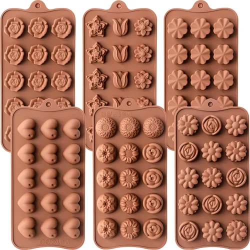 6 paquetes de moldes de silicona para caramelos de chocolate con forma de flor, moldes de silicona antiadherentes de grado alimenticio para gelatina
