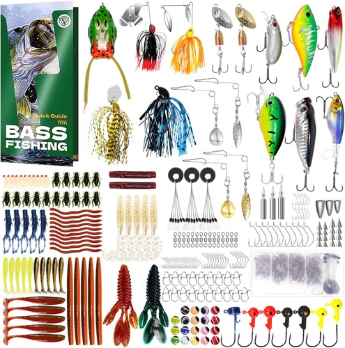 FONMANG Kit de Señuelos de Pesca de 322 Piezas - Buzz Bait/Señuelos Spinner/Jig/Rana, Caja de Aparejos de Pesca con Aparejos Incluidos, Cebo