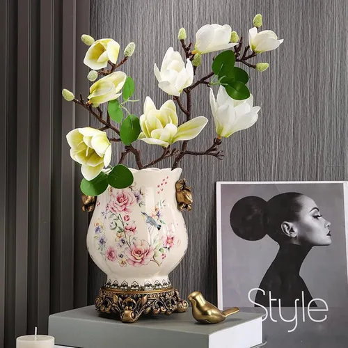 Miniatura 5 de Jarrón alto de piso chino de cerámica para decoración del hogar, florero japonés de 8.3 pulgadas, recipiente sofisticado para ramas decorativas