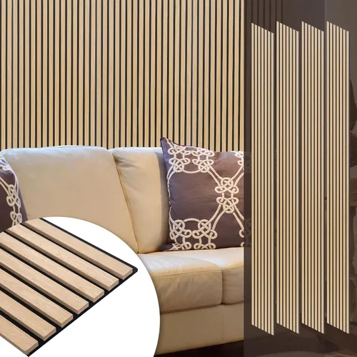Miniatura 9 de Yuzzy Paneles de madera para pared, paneles acústicos de listones de madera de nogal oscuro de 9 pies, 4 unidades, paneles de pared modernos que