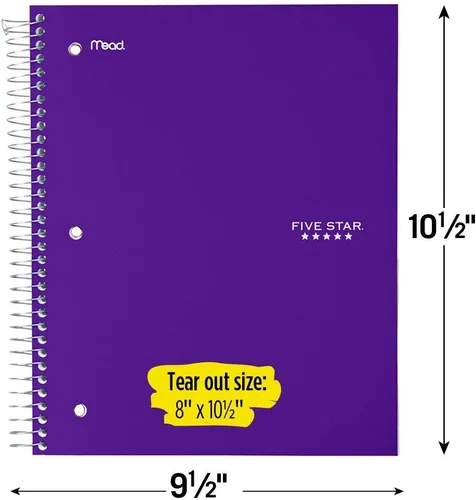 Miniatura 2 de Five Star Cuaderno de espiral + aplicación de estudio, 5 materias, papel a rayas anchas, 8 x 10-1/2 pulgadas, 200 hojas, lucha contra el sangrado