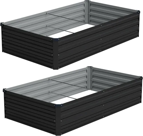 Vengarus Kit de cama de jardín galvanizado elevado de 6 x 3 x 1 pies (paquete de 2), maceta de metal para exteriores, contenedor rectangular de Negro