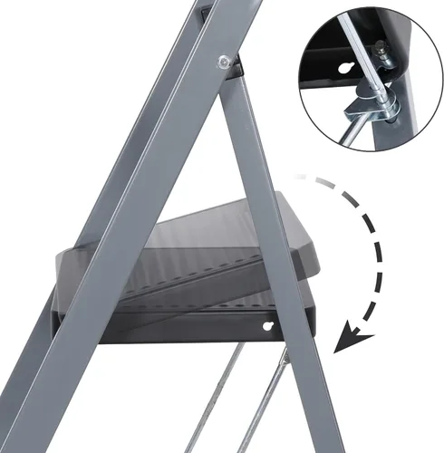 Miniatura 6 de JungleA Escalera de 3 escalones, taburete plegable para adultos, escalera ancha antideslizante para el hogar, cocina, armario, garaje y oficina, Gris