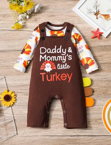 Miniatura 4 de My First Thanksgiving - Conjunto de 2 piezas para bebé, traje de pavo y overol con tirantes