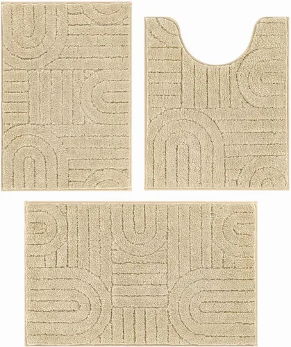 Miniatura 8 de Vaukki Juego de alfombras de baño de 3 piezas, color beige, lavables, antideslizantes, suaves, para ducha y bañera, alfombra de microfibra