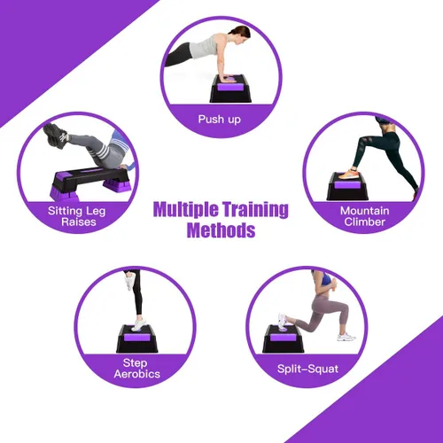 Miniatura 5 de Goplus Stepper aeróbico de 30 pulgadas con elevadores, niveles de altura ajustable de 5, 7 y 9 pulgadas, para entrenamiento, fitness, ejercicio