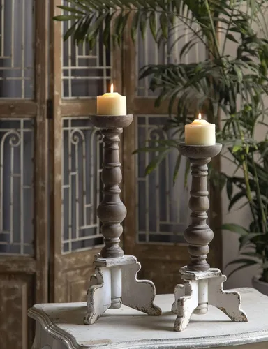 Juego de 2 portavelas de piso, portavelas para velas de pilar, portavelas rústico hecho a mano de madera, velas decorativas grandes para bodas,
