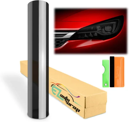 EZAUTO WRAP Kit de herramientas gratis de 12 x 24 pulgadas (1 x 2 pies), color negro oscuro brillante, luz trasera, luz antiniebla, marcador