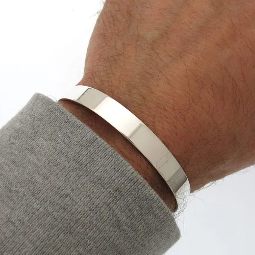 Miniatura 4 de Pulsera de plata pura 925 de plata esterlina maciza para hombre, brazalete contemporáneo de 0.315 in de ancho grabado para hombre, regalo
