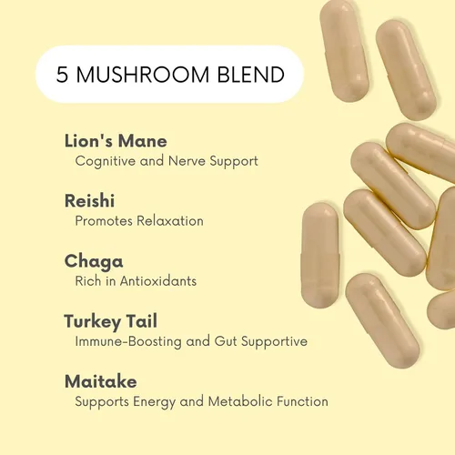 Miniatura 3 de Mood Hongos - Suplemento de hongos levantados - Melena de león, Reishi, Chaga, cola de pavo, Maitake - Energía, enfoque, alivio del estrés