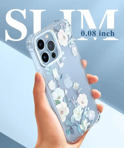 Miniatura 6 de GVIEWIN Funda diseñada para iPhone 13 Pro Case de 6.1 pulgadas, con protector de pantalla de vidrio templado + protector de lente de cámara, flor