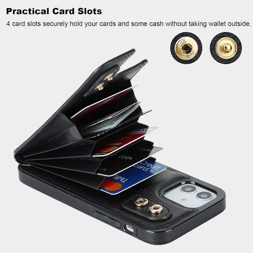Miniatura 4 de Folosu Funda compatible con iPhone 12 iPhone 12 Pro con soporte para tarjetas, rotación de 360°, soporte de anillo de dedo con función atril, Negro